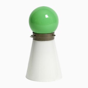 Vintage Italian Table Lamp in Green and White Murano Glass, 1960s