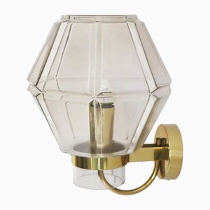 Große Goldene Hexagon Glas Wandlampe von Limburg Glashütte, 1980er