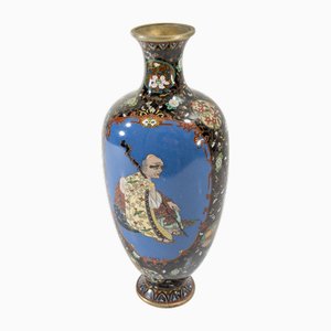 Antique Japanese Meiji Cloisonne Enamel Vase with Figures, 1890s