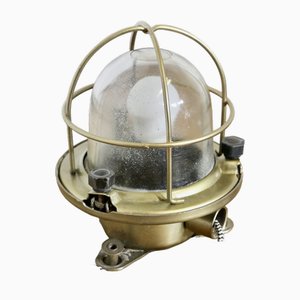 Vintage Nautical Brass Bulk Head Light, 1920s