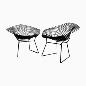 Vintage All Black Diamond Wire 421 Chairs by Harry Bertoia for Knoll International, Set of 2