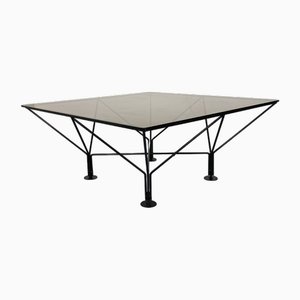 Mesa de centro Piva italiana minimalista modernista con tablero de vidrio ahumado de Paolo Piva para B & b Italia / C & b Italia, años 80