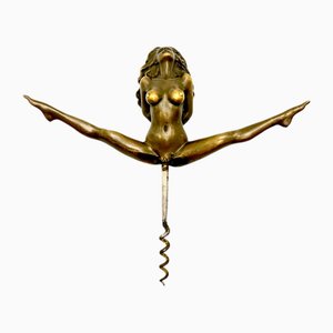 Sacacorchos Art Déco de bronce desnudo de Jean Patoue, años 30