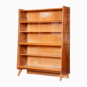 Mid-Century Bookcase in Walnut & Glass attributed to Tatra, Czech, 1950s