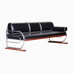 Bauhaus Sofa aus Chrom & Leder, Robert Slezák zugeschrieben, Tschechisch, 1930er