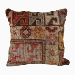 Fodera per cuscino marrone e arancione bruciata dell'Anatolia della metà del XX secolo, realizzata con una fodera vintage in lana turca