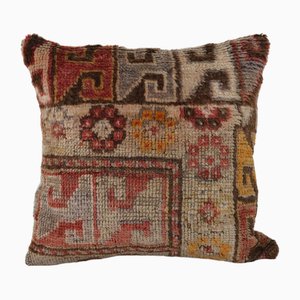 Housse de coussin orange et marron anatolienne du milieu du 20e siècle façonnée à partir d’une housse en laine turque Vintage