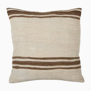 Almohada Kilim turca de cáñamo vintage, funda de cojín Kilim de sisal de cáñamo turco natural a rayas marrones 16 X 16, década de 2010