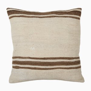 Vintage Hemp Turkish Kilim Pillow, Brown Striped Natural Turkish Hemp Sisal Kilim Cushion Cover 16 X 16, 2010s