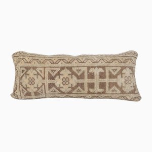 Funda de almohada para alfombra turca tradicional, funda lumbar étnica hecha a mano, almohada de lana suave para alfombra 10 x 24, década de 2010