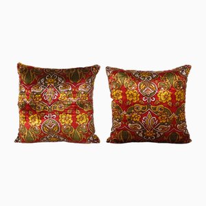 Vintage Red and Yellow Velvet Cushion Covers, Set of 2