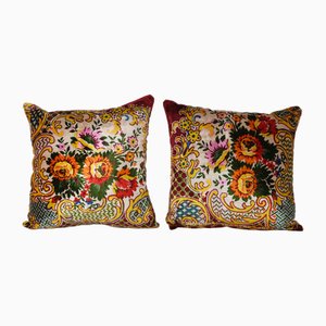Vintage Turkish Lumbar Velvet Decorative Cushion Covers, Set of 2