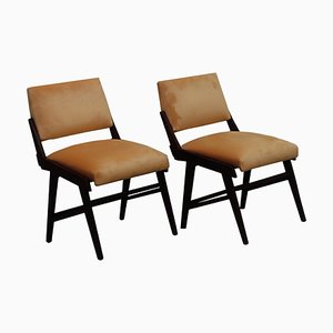 Italian Wooden and Velvet Chairs by Ico & Luisa Parisi, 1960s, Set of 2