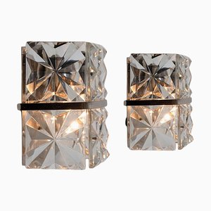 Vintage Square Crystal and Silver Chrome Sconce from Kinkeldey, 1970