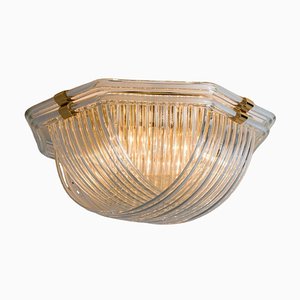 Curved Clear Gold Glass Messing Flush Mount from Venini, 1970