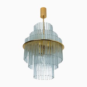 Clear Gold Glass Tube Chandelier from Sciolari, 1970s
