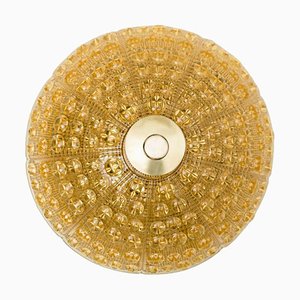 Gold Brass and Amber Glass Flush Mount by Carl Fagerlund, 1960s