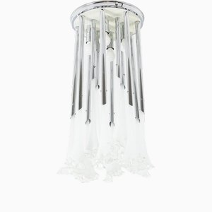Lámpara de araña de cristal de Murano y metal cromado, años 70