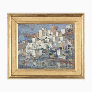 Artista, Svezia, Paesaggio in stile cubista, Metà del XX secolo, Dipinto ad olio, Incorniciato