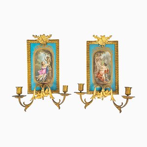 Wall Candleholders in Gilt Bronze and Sèvres Porcelain, Set of 2