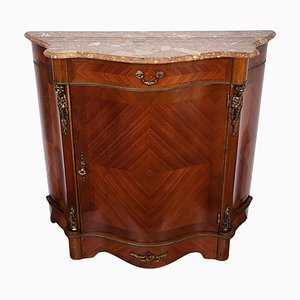 Louis XVI French Style Walnut and Marquetry Buffet with Marble Top, 1950s