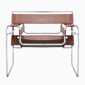 Vintage B3 Wassily Chair in Brandy Cognac Leather by Marcel Breuer for Gavina
