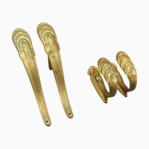 Art Deco French Bronze Curtain Rod Support Brackets and Tiebacks, 1930s, Set of 4