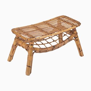 Italian Coffee Table or Bench in Rattan and Wicker attributed to Tito Agnoli, 1960s
