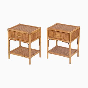 French Riviera Nightstands in Rattan, Bamboo and Wicker, Italy, 1970s, Set of 2