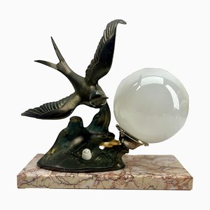 Art Deco French Table Lamp with stylized Spelter Representation of Bird, 1935