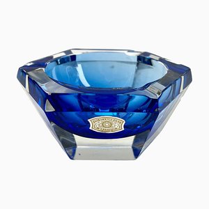 Art Deco Cobalt Crystal Ashtray Faceted from Val Saint Lambert, 1950s