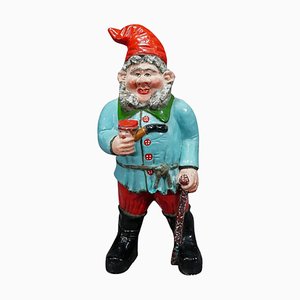 Large Terracotta Garden Gnome with Pipe, Germany, 1920s