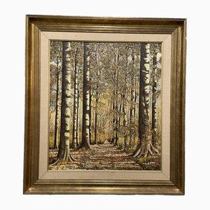 Paisaje de bosque, óleo sobre lienzo, enmarcado