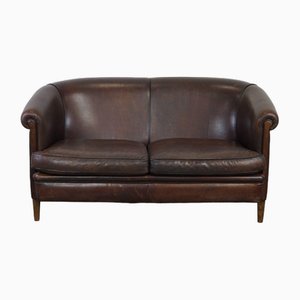 Dark Sheep Leather 2-Seat Club Sofa with Black Piping