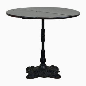 Round Antique English Pub Table with Cast Iron Leg and Oak Top