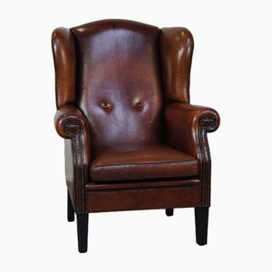 Large English Style Sheep Leather Wing Chair