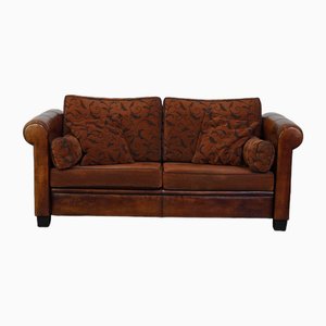 2.5-Seat Sheep Leather Sofa with Fabric Cushions in English Style