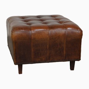 Large Vintage Square Sheepskin Chesterfield Footstool