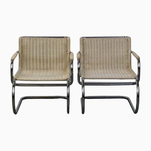 Vintage Chairs in Chrome and Wicker by Franco Albini for Tecta, Set of 2