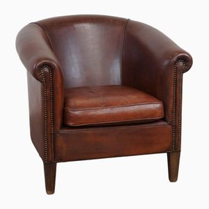 Fauteuil Club en Cuir de Mouton avec Coussin d'Assise Libre