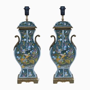 French Art Nouveau Table Lamps in Porcelain, Set of 2