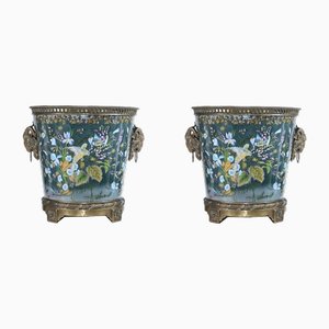 French Art Nouveau Porcelain Planters Urns, Set of 2