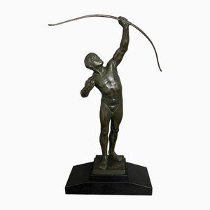 Archer Art Déco en Bronze et en Marbre Noir par Victor Demanet, 1930s