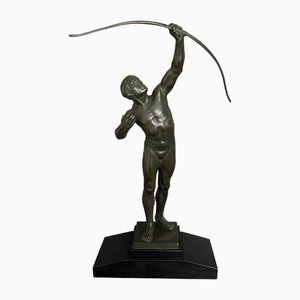Art Deco Bogenschütze aus Bronze & Schwarzem Marmor von Victor Demanet, 1930er