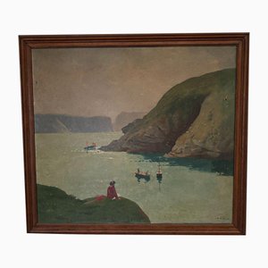 Alexis De Broca, Paisaje de la costa de Bretaña, siglo XX, óleo sobre lienzo