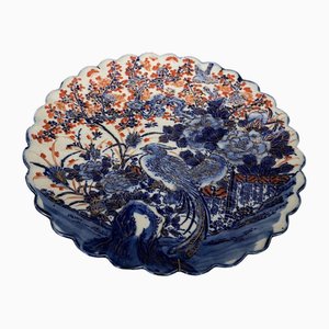 Imari Japan Polylobed Plate Decorated with Birds on White Background, 19th Century