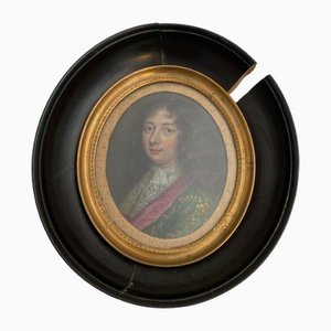 Noble Portrait Miniature, 17th-18th Century, Oil Painting, Framed