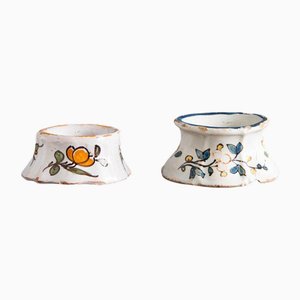 Salières Florales 18ème Siècle de Rouen Faience, Set de 2