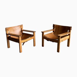 Leather Slung Chairs, 1970s, Set of 2