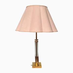 Vintage Table Lamp with Lampshade in Glass and Brass, 1980s